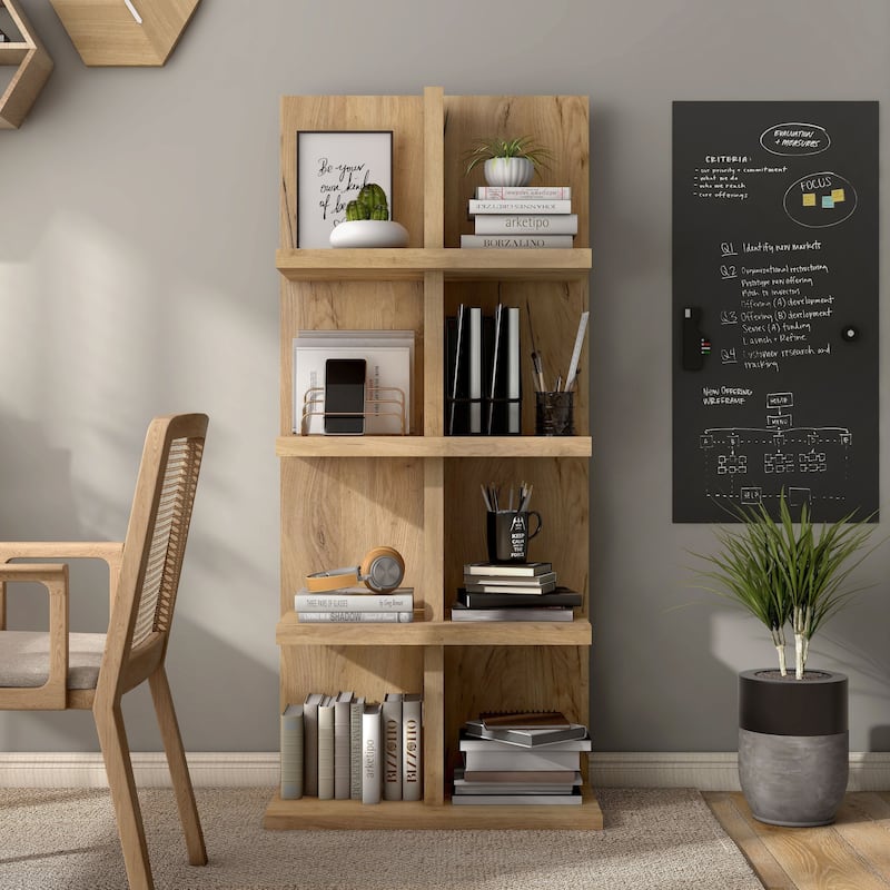DH BASIC Contemporary Oak 71-inch 8-Open Shelf Bookshelf by Denhour