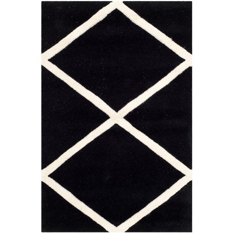 SAFAVIEH, Handmade Chatham Ezzelina Modern Moroccan Wool Rug - 2'3" x 5' - Black/Ivory