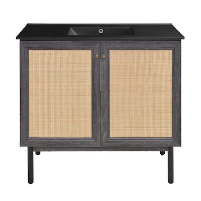 Classe 36 In. Black Oak Bathroom Vanity With Black, 3-Hole Ceramic Sink Top