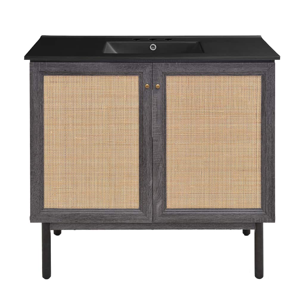 Classe 36 In. Black Oak Bathroom Vanity With Black, 3-Hole Ceramic Sink Top