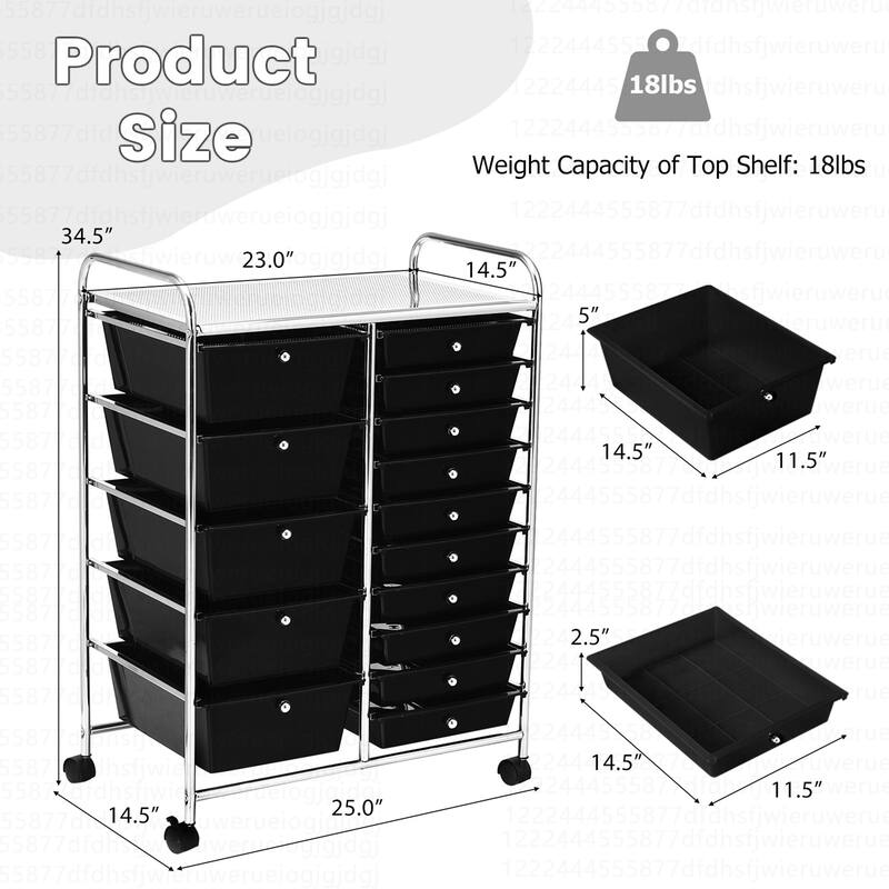 Costway 15 Drawer Rolling Storage Cart Tools Scrapbook Paper Office - See Details