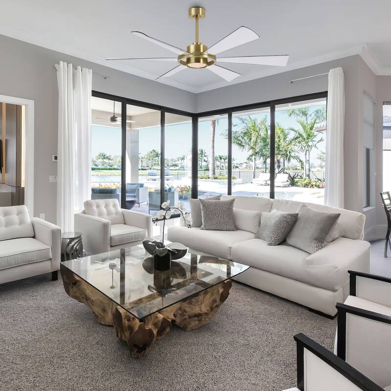 60" Large Modern 6-Blade Ceiling Fan with LED Light and Remote Control