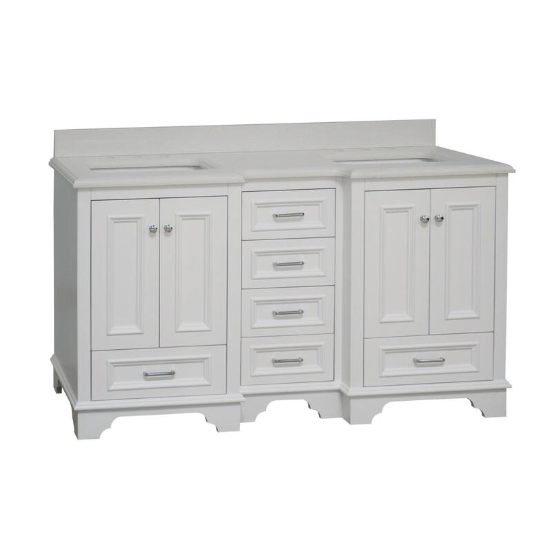 KitchenBathCollection Nantucket 60" Double Bathroom Vanity with Quartz Top