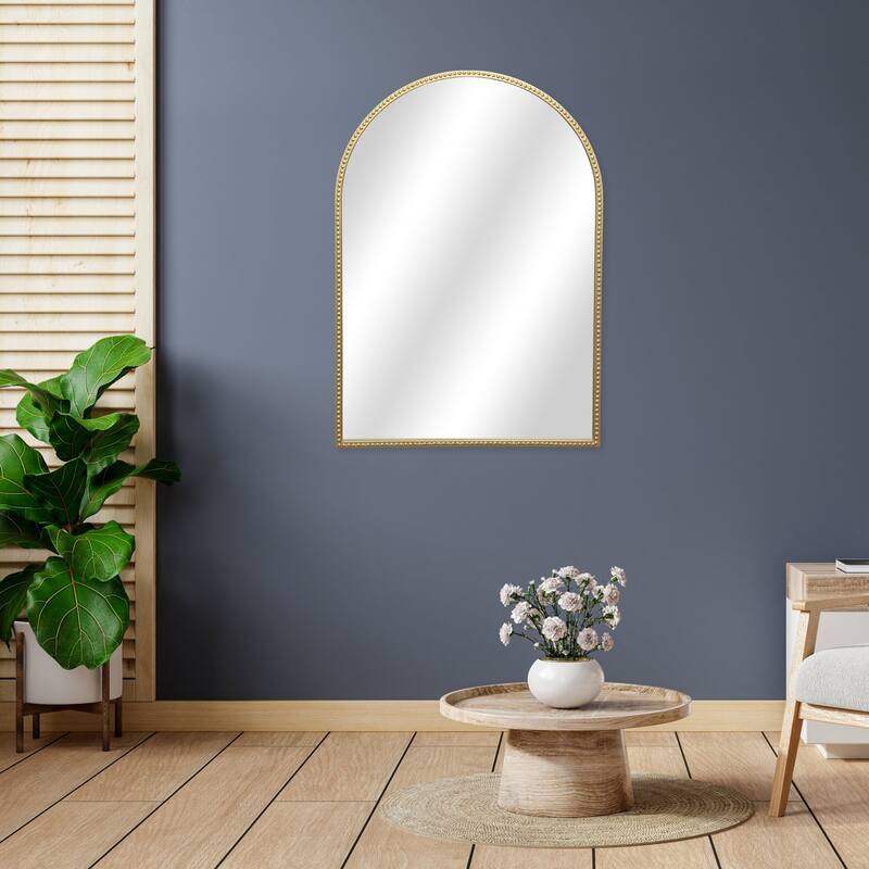 Nuvelle Curve Top Studded Gold Metal Framed Wall Mirror - Gold