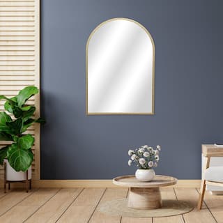 Nuvelle Curve Top Studded Gold Metal Framed Wall Mirror
