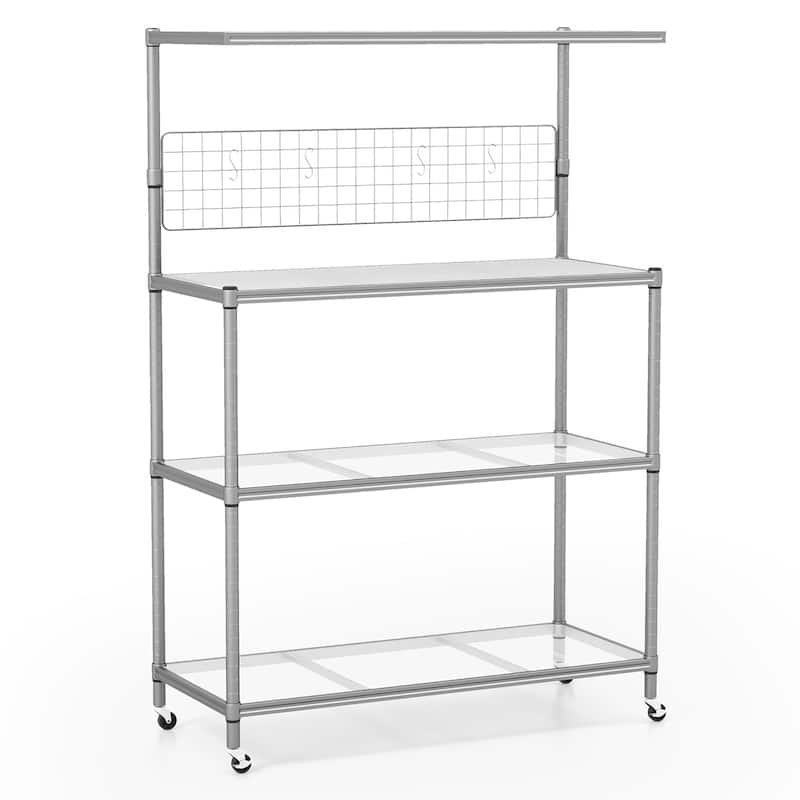 Gymax 4-Tier Coffee Bar Table w/Adjustable Shelves S Hooks Hanging Net