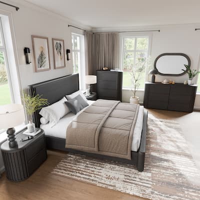Furniture of America Caelan II Modern 6-Piece Black Solid Wood Panel Bedroom Set
