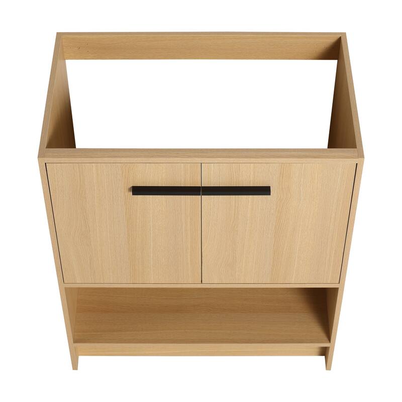 GDFStudio - Lisbon Modern Minimalist Freestanding Bathroom Vanity Cabinet with Soft Close Doors, Open Shelf, Sink NOT INCLUDED