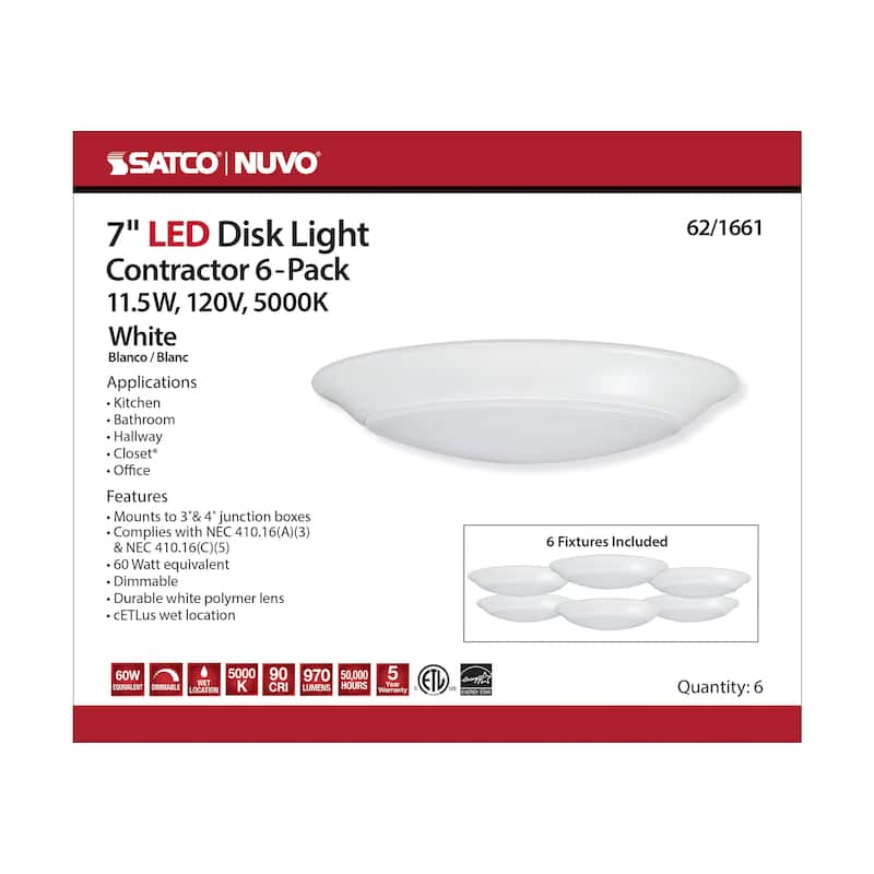 7 inch LED Disk Light 5000K 6 Unit Contractor Pack White Finish