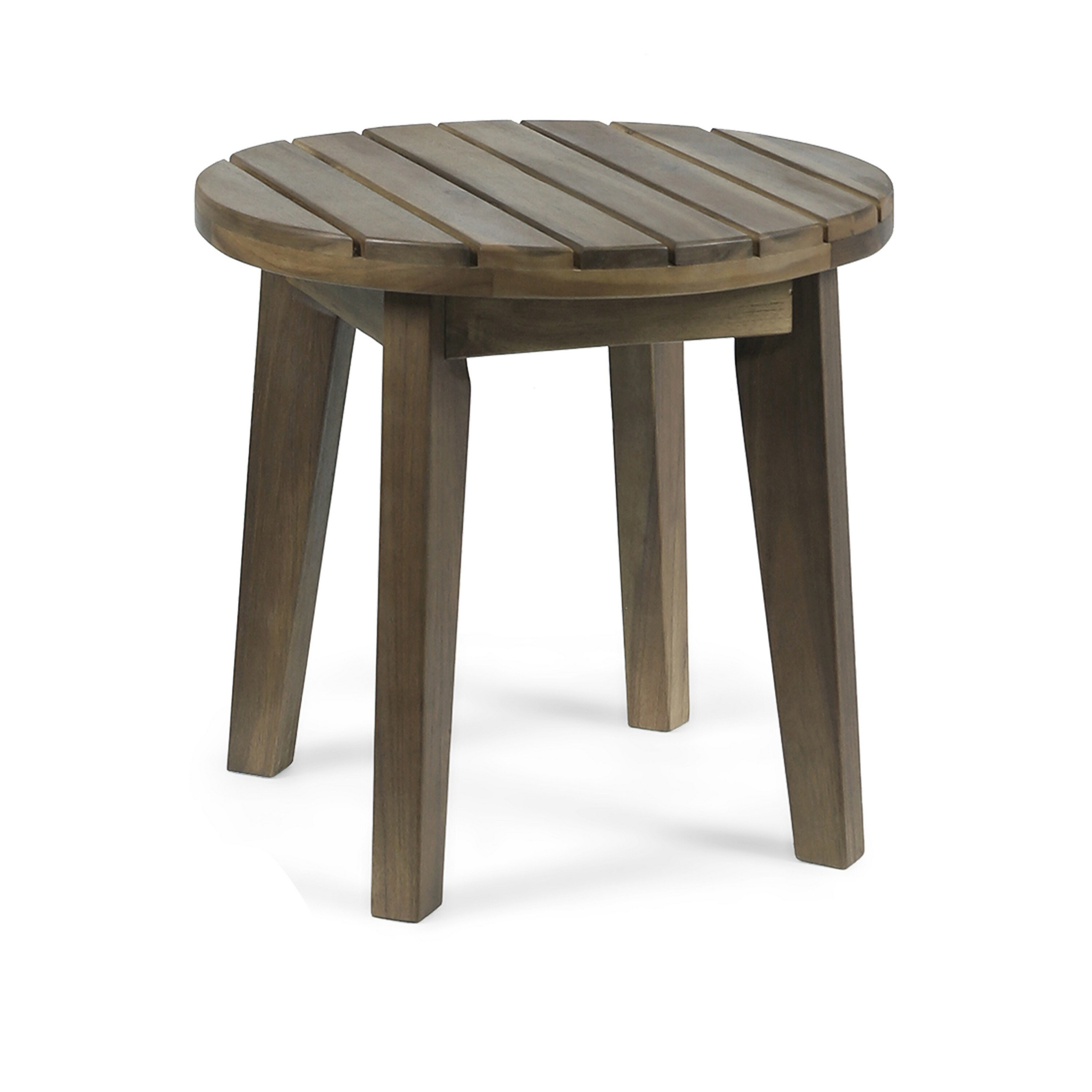 Outdoor Side End Table, Slatted, Tapered Legs 16 Inch Gray Acacia Wood