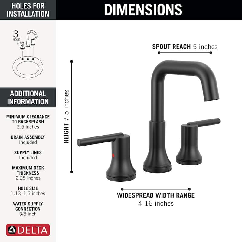 Delta 3554-MPU-DST Trinsic 1.2 GPM Widespread Bathroom Faucet with