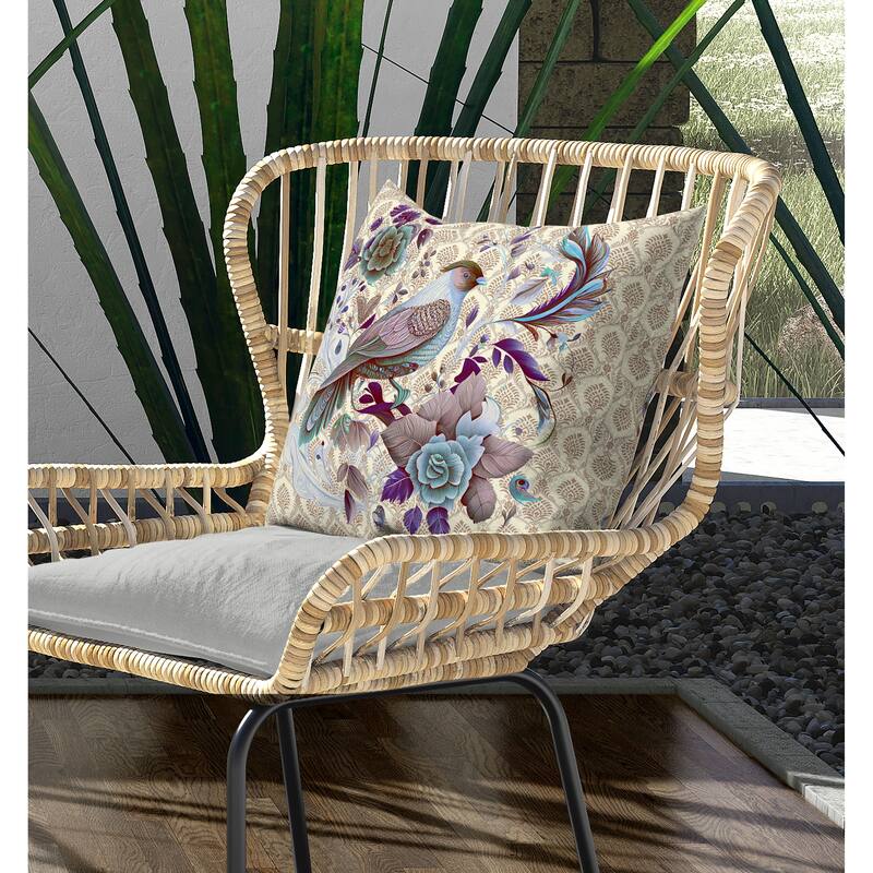 Songbird Rose Radiance Indoor/Outdoor Reversible Throw Pillow Beige and Multi