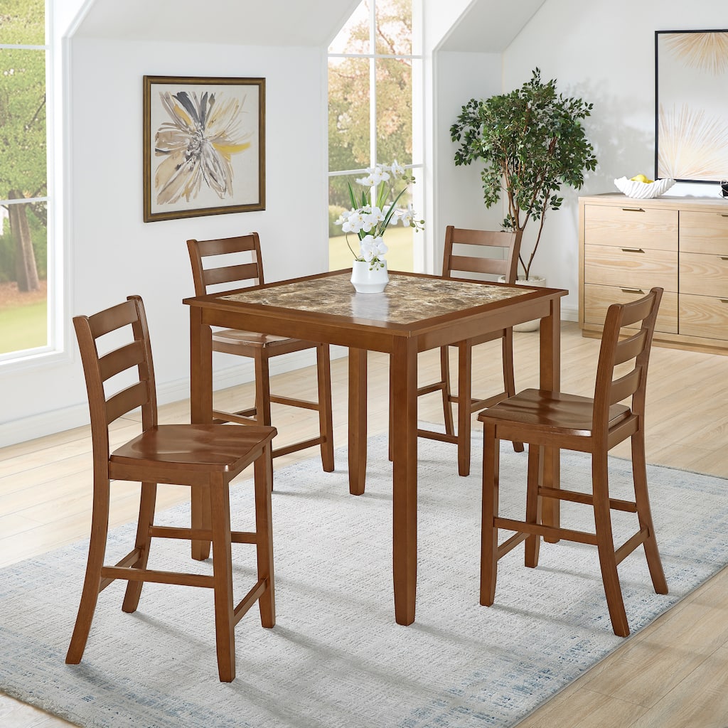 Anmytek 5 Piece Retro Brown Dining Table Set Kitchen Furniture for Dining Room Living Room Breakfast Nook