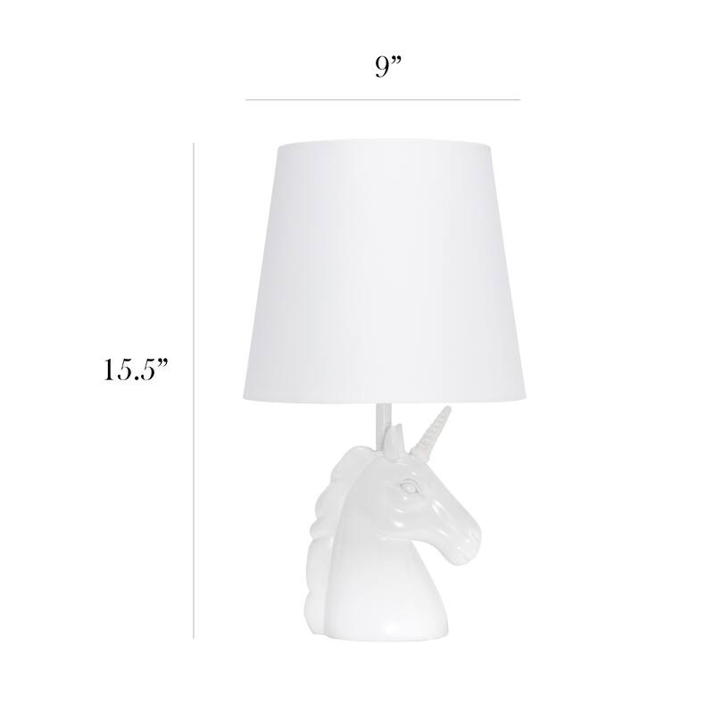 Simple Designs 15.5" Sparkling Glitter Unicorn Table Lamp, White with Blue Glitter, With LED Bulb