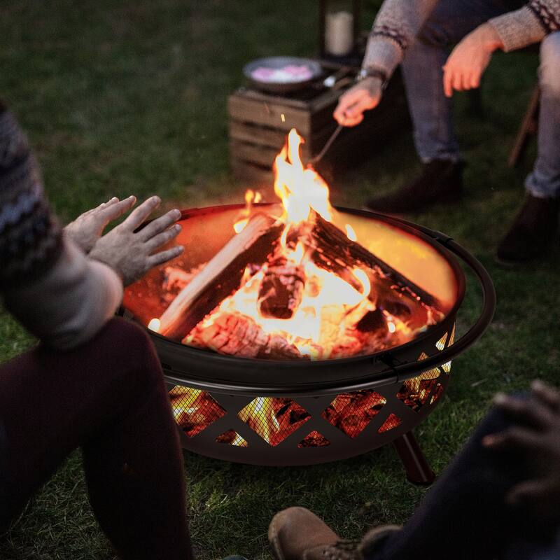 42 inches Outdoor Fire Pit with Spark Screen and Log Poker
