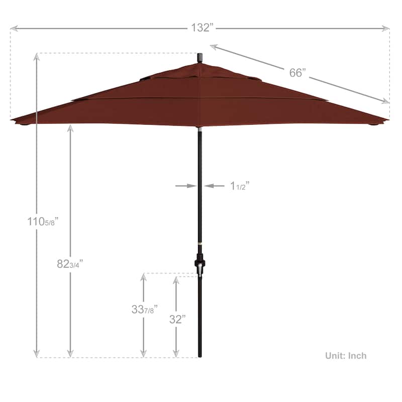 California Umbrella 11' Rd Golden State Series Patio Umbrella Bronze Aluminum Frame Crank Lift Collar Tilt Sunbrella