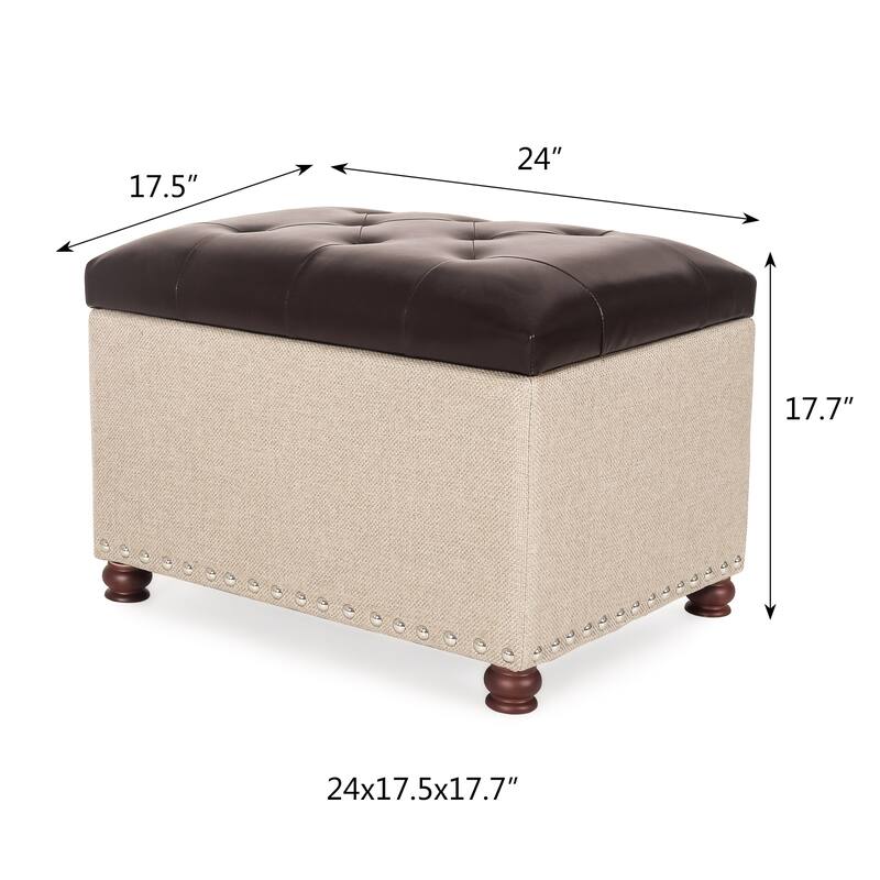 Adeco 24'' Rectangular Upholstered Storage Ottoman Fabric Foot stool