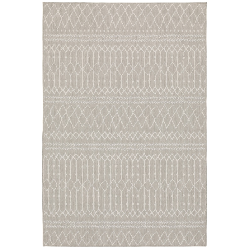 Vista Home Palmetto Primative Tribal Indoor/ Outdoor Area Rug - 7'10" x 10' - Grey/ Ivory