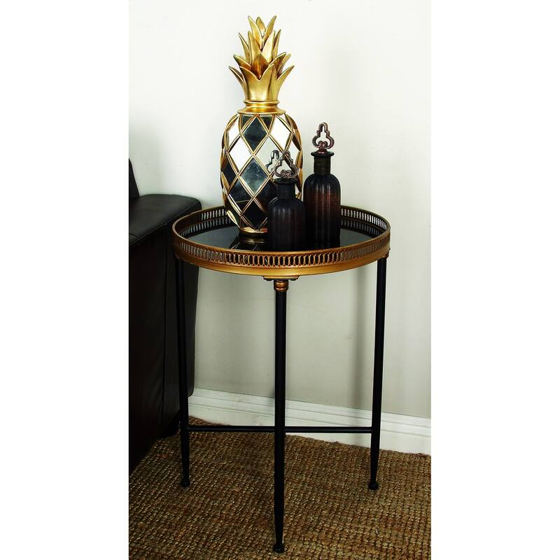 Metal Side End Accent Table with Tray Top - Black - Roche River Decor