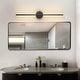 preview thumbnail 67 of 119, 1-Light Black/ Gold/ Nickel Modern Long Linear Strip Wall Sconce Dimmable LED Bathroom Vanity Light Round backplate/W:27.5'' - Black