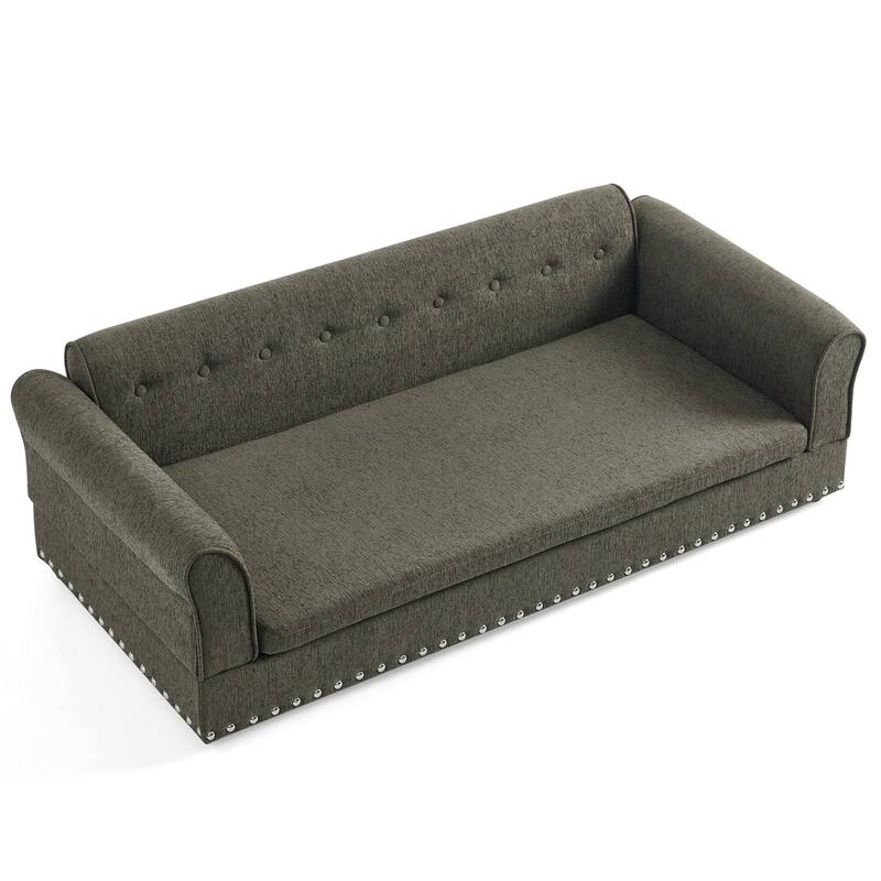 Oversized Pet Sofa, Elegant Modern Linen Fabric Elevated Dog Sofa Bed, Oversized Rectangular Pet Bed with Backrest & Armrest