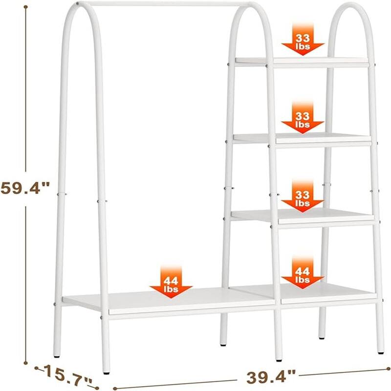 Metal Garment Rack with 4-Tier Wood Storage Shelves - 15.75"D x 39.4"W x 59"H