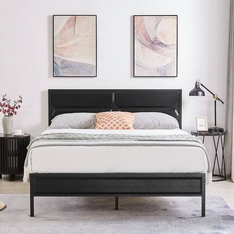 Javlergo 3-Piece Bedroom Sets Wooden Platform Bed Frame with 2 Nightstands, No Box Spring Needed, Black