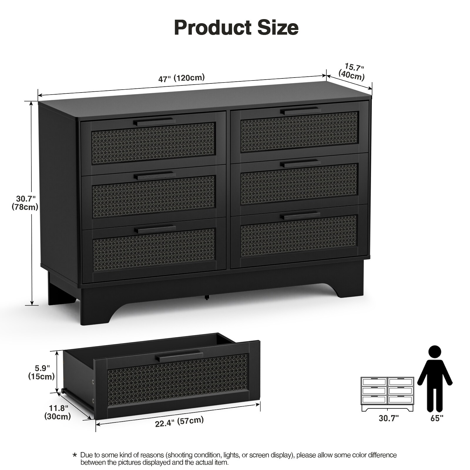 Anmytek Modern Black 6-Drawer Double Dresser for Bedroom Wood Rattan Chest of Drawers - Overstock - 40559438 Anmytek Modern Black 6-Drawer Double Dresser for Bedroom Wood Rattan Chest of Drawers - Overstock - 40559438