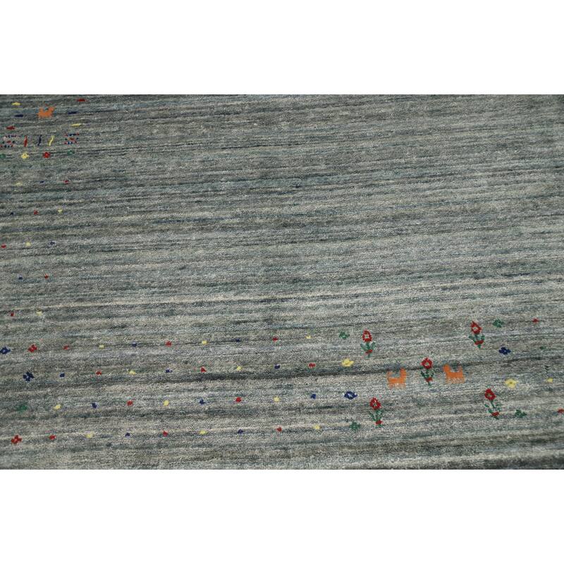 Hand Knotted Oriental Viscose Silk Carpet Tribal Animal Pictorial Greys & Charcoal Gabbeh Area Rug - 11' 8'' X 10' 9''