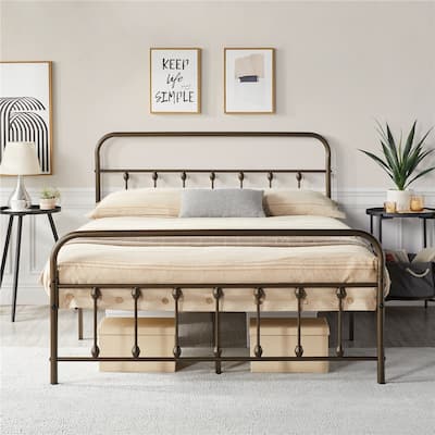 Yaheetech Classic Iron Platform Bed with High Headboard and Footboard Strong Metal-Framed Bed