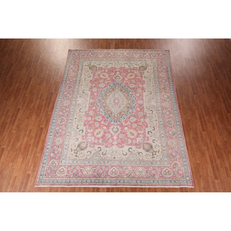 Tabriz Persian Vintage Area Rug Handmade Oriental Wool Carpet - 9'7"x 12'7"