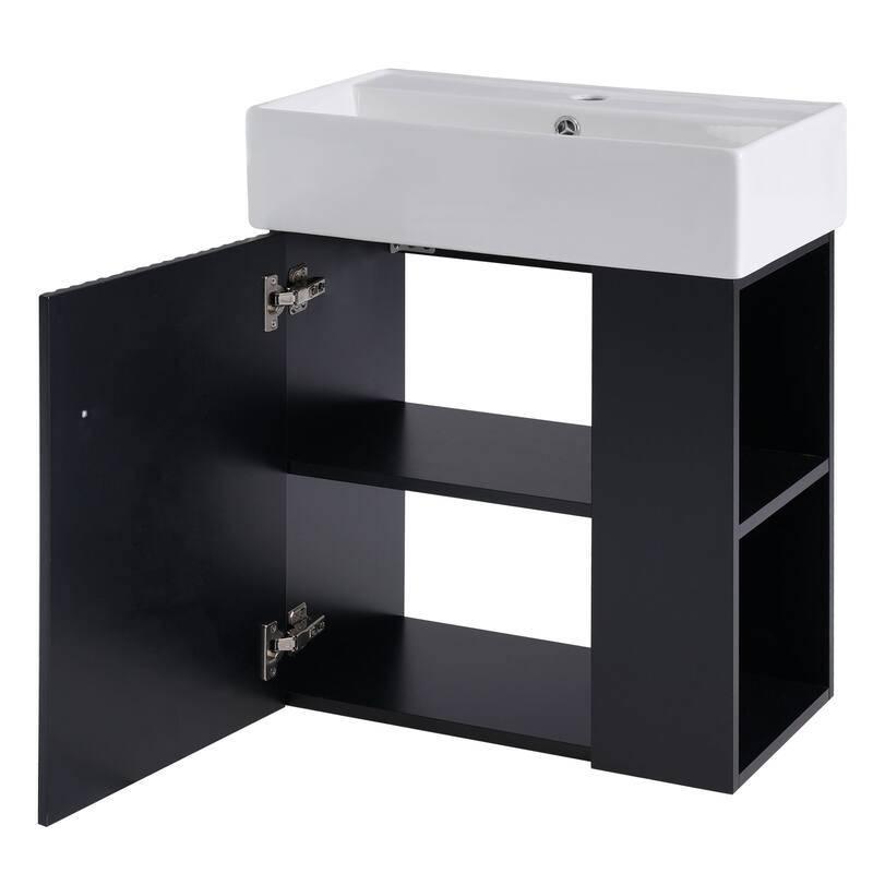 21.6" White Floating Bathroom Vanity - Space-Saving Wall-Mounted Sink Cabinet with Side Storage & Soft-Close Door