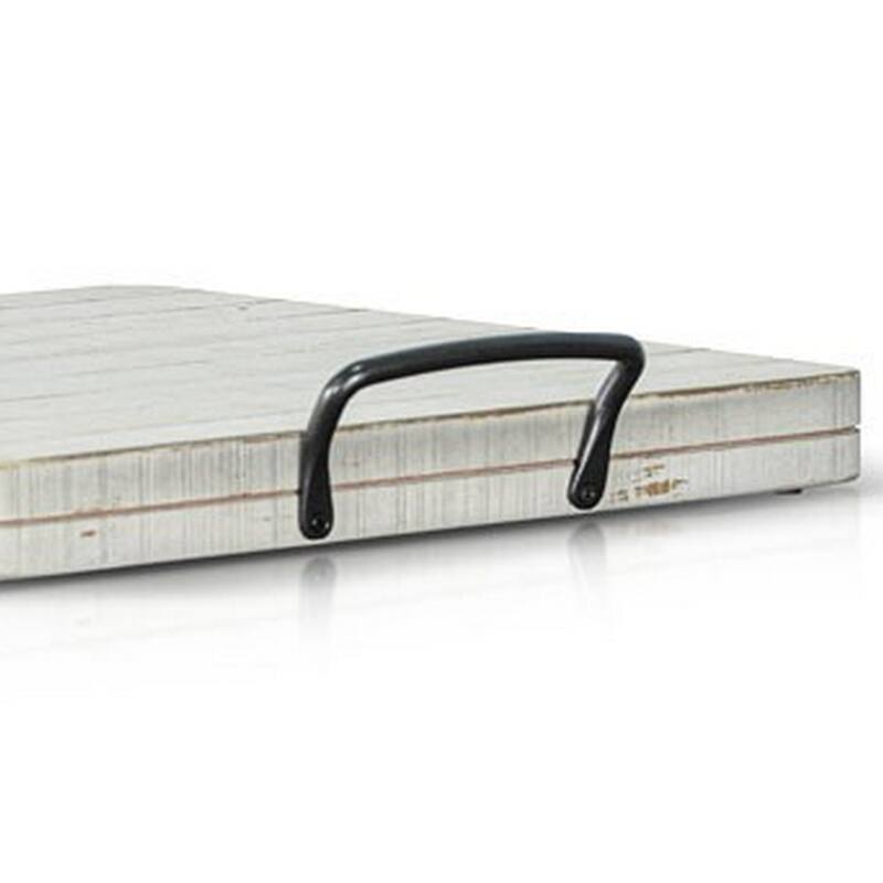 Rena Ottoman Tray, Metal Handles, 17 Inch Distressed White Mahogany