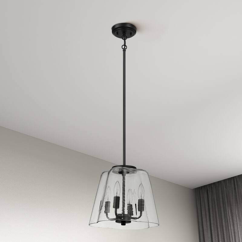 Htront Four-Light Pendant with Clear Striped Glass - Black - Black