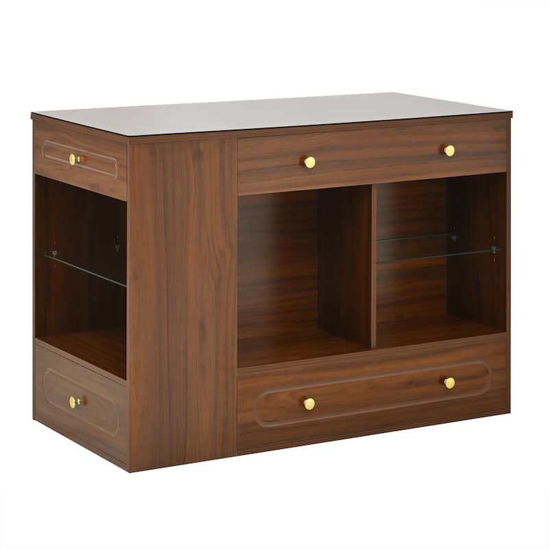 Roomfitters Closet Island with 6 Drawers, Glass Display Top and Open Shelves, Wardrobe Storage and Jewelry Vanity