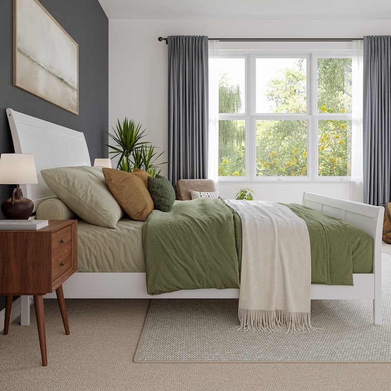 Valencia Solid Wood Low Profile Sleigh Platform Bed with Matching Footboard