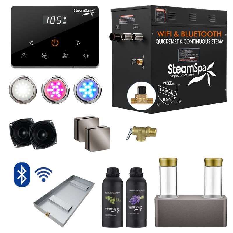 Black Series 10.5KW Steam Bath Generator with Wireless Remote, Bluetooth, WIFI, and Dual Aroma Pump - 10.5 KW - Brushed Nickel