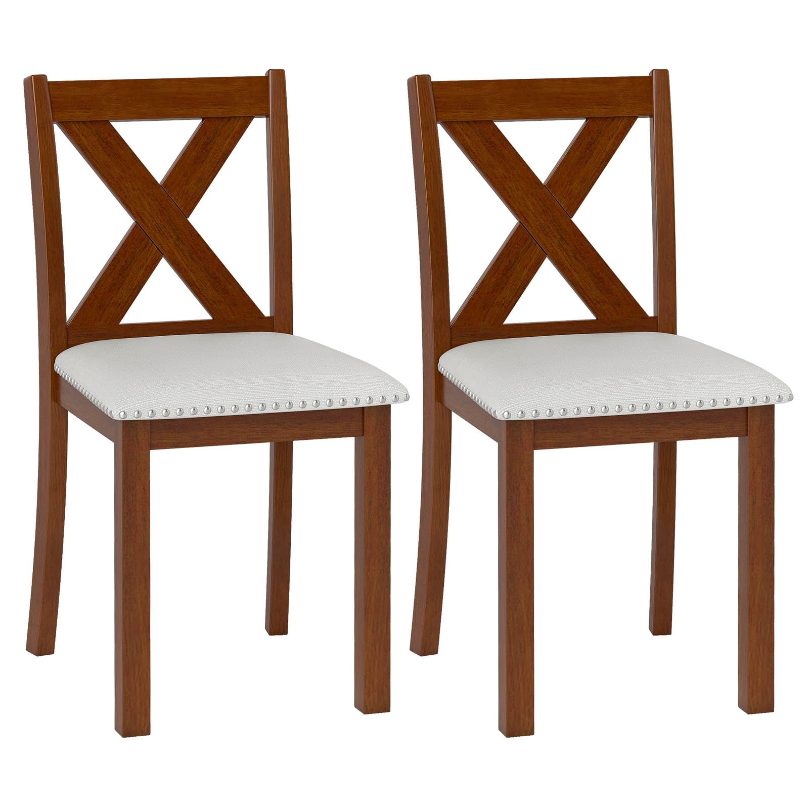 Gymax Wooden Dining Chair Set of 2 w/Acacia Wood Legs Padded Seat