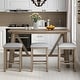 preview thumbnail 3 of 20, Home Kitchen Dining Bar Table Set with 3 Padded Stools Multi-Functional Solid Wood Breakfast Nook with USB Ports & Power Strip