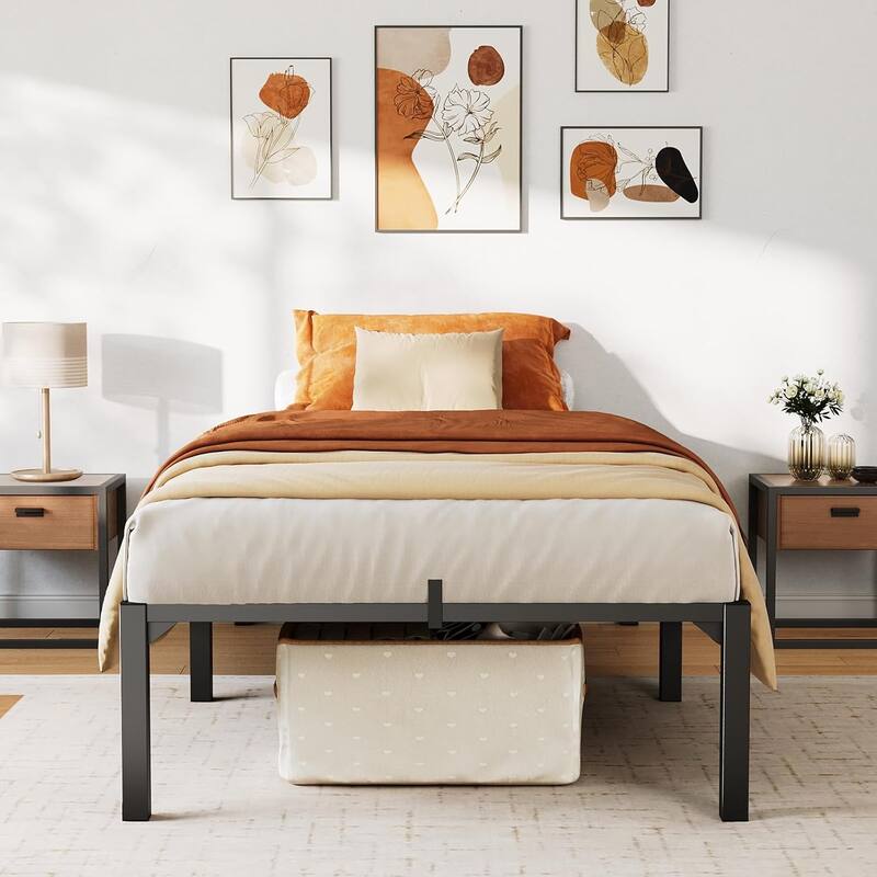Bed Frame, Sturdy Metal Platform with Durable Iron Slat Support and Legs - Twin - 14 Inch