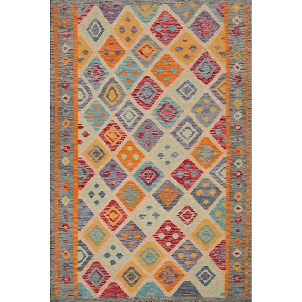 Hand Woven Oriental 100% Wool Carpet Southwestern Tribal Multi-Colored Kilim Area Rug - 7' 10'' X 5' 10''
