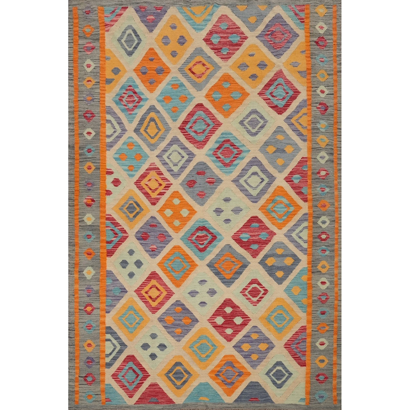 Hand Woven Oriental 100% Wool Carpet Southwestern Tribal Multi-Colored Kilim Area Rug - 7' 10'' X 5' 10''