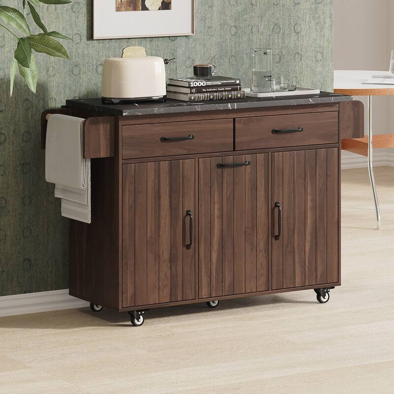 Kitchen Island with Trash Can Storage Cabinet, Kitchen Cart with Drop Leaf, Spice Rack