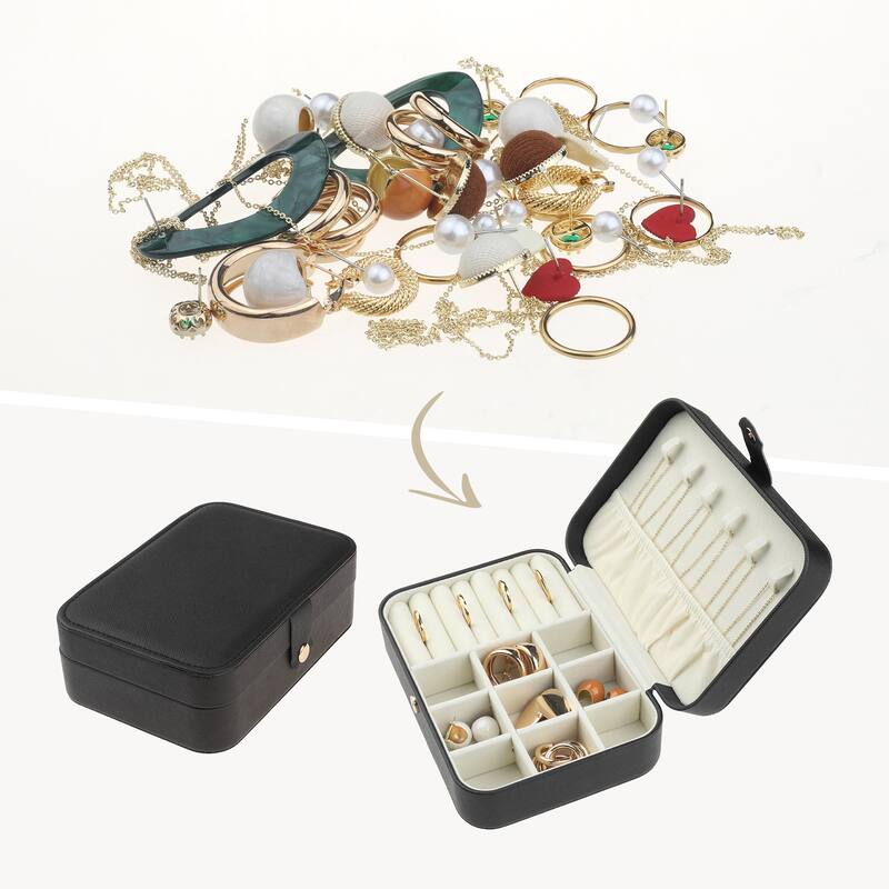 Travel Jewelry Box for Women Girls Birthday Gifts, Small Portable PU Leather Jewelry Organizer Case Storage Display Holder - Black