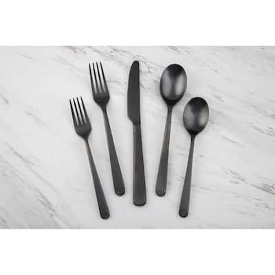 Cambridge Cecil Hammered Black Satin 20-Piece Flatware Set