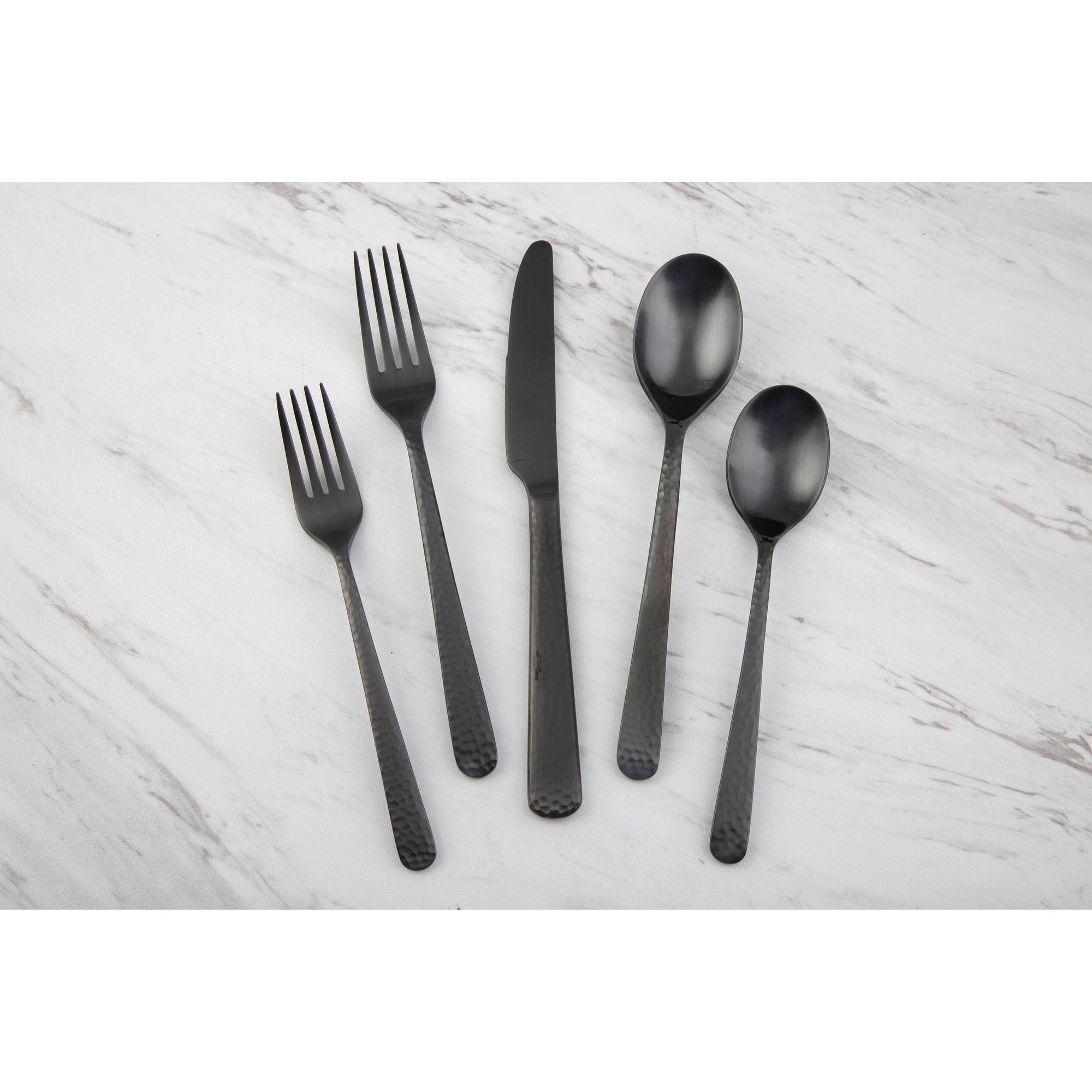 Cambridge Cecil Hammered Black Satin 20-Piece Flatware Set