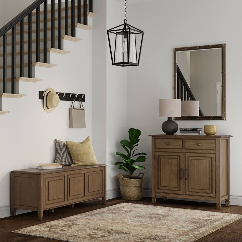 WYNDENHALL Hampshire Solid Wood 51 inch Wide Storage Bench Trunk and 40 inch Wide Storage Cabinet - Natural Aged Brown