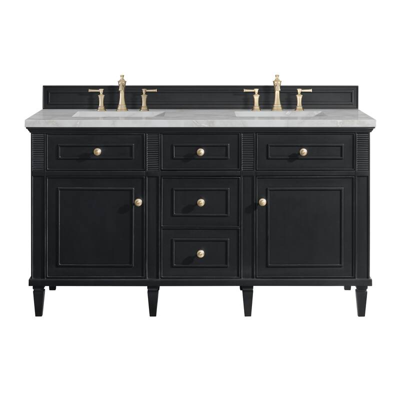 James Martin Vanities 424-V60D-3VSL Lorelai 60" Double Basin Wood - Black Onyx - Anthracite Finish