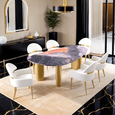 Furniture of America Luvien Modern 7-Piece Multi-Color Sintered Stone Top Oval Dining Table Set
