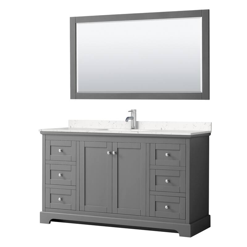 Wyndham Collection Avery 60" Free Standing Single Basin Vanity Set - Dark Gray / Carrara Cultured Marble Top / Polished